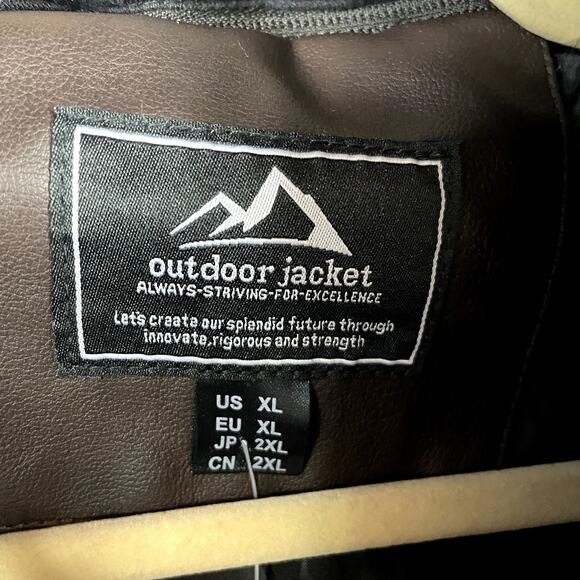 MagcoMsen Faux Leather Jacket Brown Layered Removable Hood Moto Sz XL Men's - Picture 8 of 13